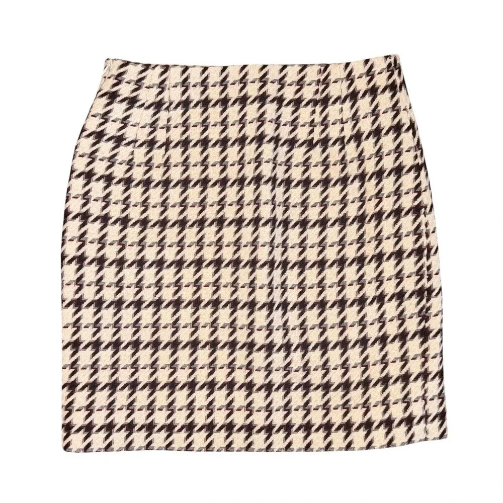 White House Black Market Houndstooth Wool Blend Lined Straight Skirt Size 2 EUC
